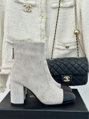 Chanel Women's Suede & Leather 7cm Boots Gray