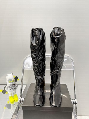 Jil Sander 7cm Round heel stretch long boots black