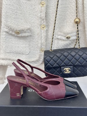 Chanel Slingback 7cm Printed Lambskin & Patent Calfskin Burgundy Black 2025