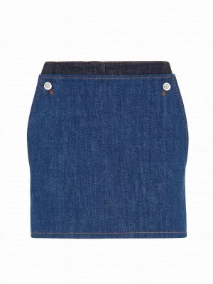 Fendi Women's Two-tone Denim Shorts Dark Blue