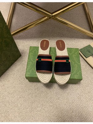 Gucci GG Matelassé Espadrilles Slides Sandals Black Canvas 2021 Collection 
