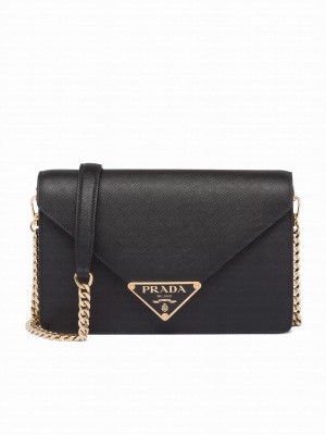 Prada Saffiano Leather Shoulder Bag Black