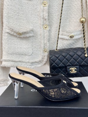 Chanel 7cm Lace Mule Black