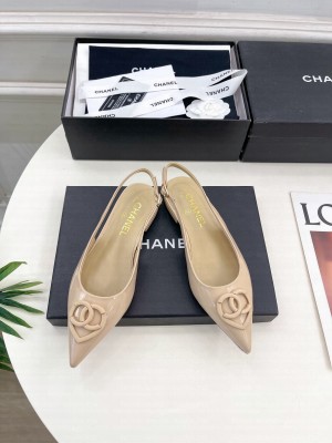 Chanel Patent Calfskin Flat Slingbacks with CC Heart Nude G46072 2025 Collection