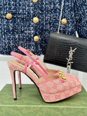 Gucci 9.5cm Horsebit Pink GG canvas Platform Sandals