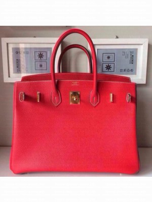 HERMES BIRKIN 35 EPSOM LEATHER RED GOLD