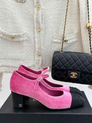 Chanel Chanel Women's 7cm Suede & Grosgrain Mary Janes Pumps Pink