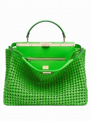 Fendi Peekaboo Large Braided Leather Bag 8BN210 Green