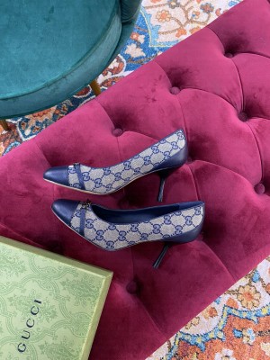 Gucci Women's GG Canvas Calfskin 65mm Blue Pumps 2021 Collection