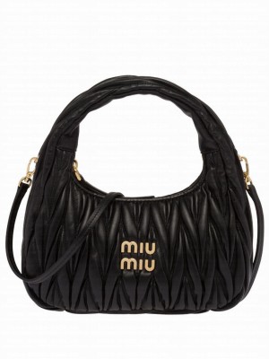 Miu Miu Wander Matelasse Nappa Leather Mini Hobo Bag Black