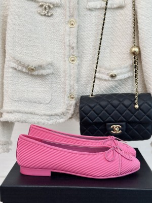 Chanel Striped Fabric Ballet Flat with Bow G45512 Pink 2024