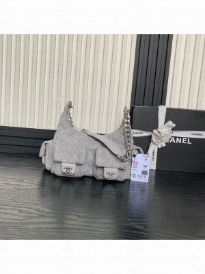 Chanel MAXI HOBO BAG Washed Denim AS5338 gray