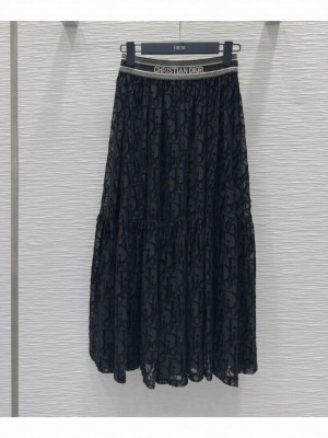 Christian Dior Women's Oblique Print Mesh Skirt Black