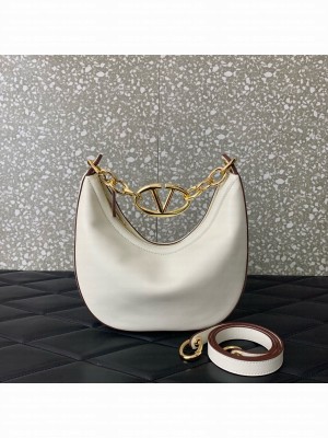 VALENTINO Vlogo Moon small leather HOBO bag chain N08J WHITE