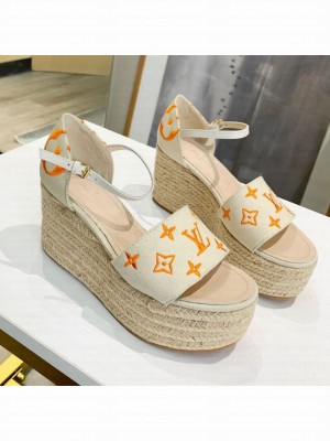 Louis Vuitton Starboard Monogram Canvas Wedge Sandal White/Orange 2021 Collection