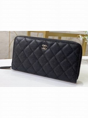 Chanel Classic Long Zipped Wallet 31507 Grained Calfskin Black/Silver