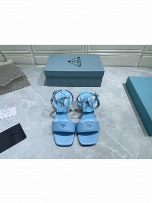 Prada 6.5cm Quilted Lambskin Sandals 2022 Collection,blue