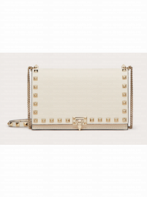 VALENTINO Rockstud calfskin chain bag SHI16 white