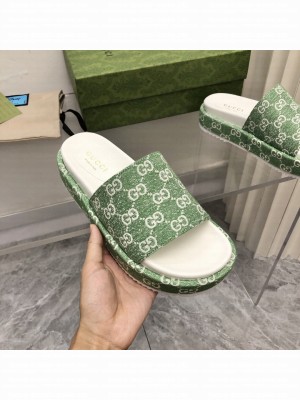 Gucci Women's Green Denim platform slide sandal 2022 Collection 