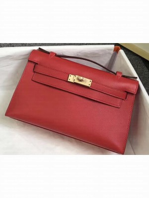 Hermes Kelly 22 Clutch Bag In Original Swift Leather Red