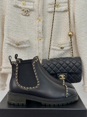 Chanel Calfskin Ankle Boots with Chain Black 2024 