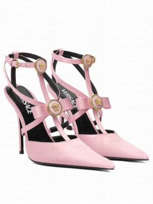 Versace Women's Gianni Ribbon Cage Satin Pumps Light Pink