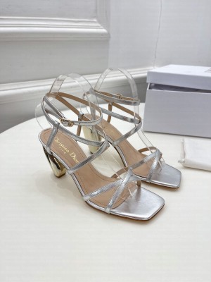 Christian Dior Lambskin Rhodes 7.5cm Heel Silver Sandals 2022 Collection