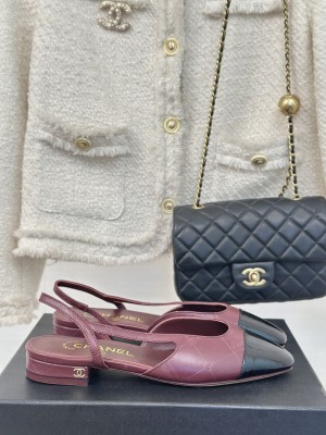 Chanel Slingback Lambskin & Patent Leather Beige Black Flat 2025