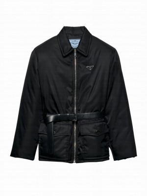 Prada Women's Re-Nylon Down Jacket With Belt Black