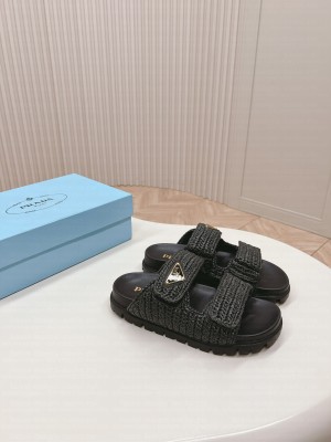 Prada Crochet Cage Slide Flat 2024 Black