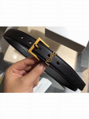 Saint Laurent Width 3cm Monogramme Belt With Square Buckle In Leather Black/Gold