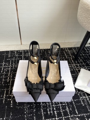 Dior Adiorable Black Calfskin and Fringed Grosgrain With Ankle Strap Pumps