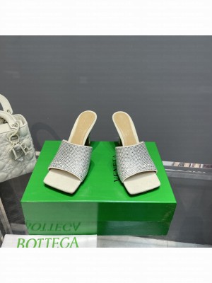 BOTTEGA VENETA Stretch 9cm Strass-embellished White silk Crystal mules