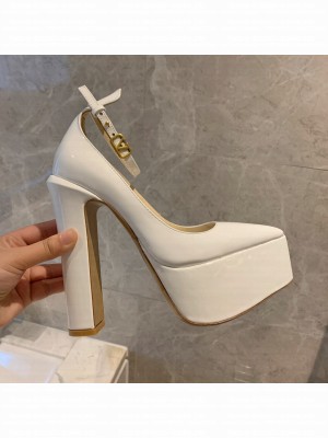 VALENTINO GARAVANI TAN-GO PLATFORM PUMP IN PATENT LEATHER 155 MM 2022 COLLECTION WHITE