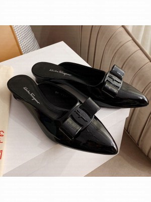 Salvatore Ferragamo Viva Lambskin Bow Mules Black Spring/Summer 2021 Collection