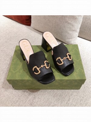 Gucci Leather Slide Sandal with Horsebit Black 2021 10 Collection