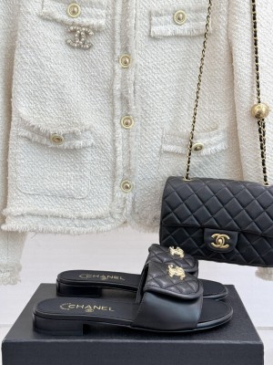 Chanel Quilted Lambskin Heel Slides Sandal 5cm with Foldover Black 2025 