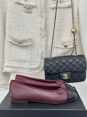 Chanel Ballet Flats 9cm Printed Lambskin & Patent Calfskin Burgundy Black 2025