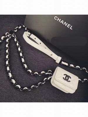 Chanel Quilted Grained Calfskin Chain Belt Bag/Airpods Pro Holder AP1956 White  2021 Collection