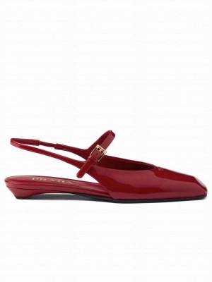 Prada Women's Brushed Leather Mary Jane Ballerinas 1F828N Red