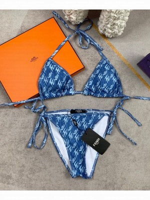 Fendi Women's Logo Print Swimsuit Blue