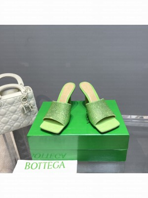 BOTTEGA VENETA Stretch 9cm Strass-embellished Green silk Crystal mules