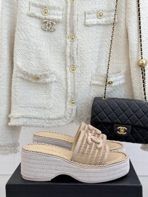 Chanel Platform CC Logo Rope Soled With Chain Mule Beige 2025 