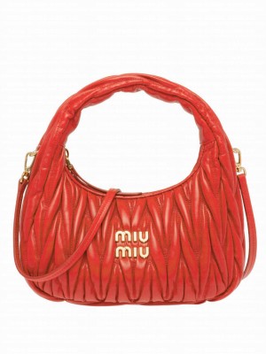 Miu Miu Wander Matelasse Nappa Leather Mini Hobo Bag Red