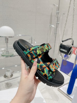 Dior DiorAct Mizza Print Fabric Flat Slide Sandals Green 2022 Collection
