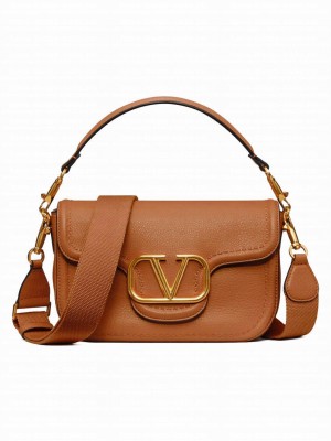 Valentino Garavani Alltime Grainy Calfskin Shoulder Bag Coffee