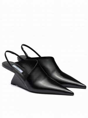 Prada Women's Brushed Leather Slingback Pumps Black