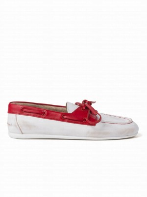 Miumiu Women's Unlined Bleached Two-tone Leather Loafers Red