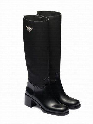 Prada Women's Brushed Leather And Nylon Boots 1W411M Black