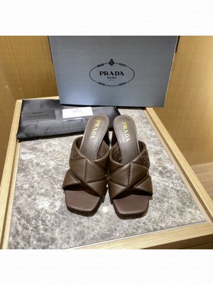 Prada Quilted leather 65 mm Block-Heel slides sandals Mule 2022 Collection 09